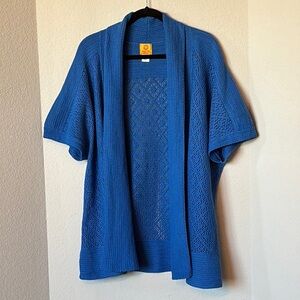 Ruby Rd Open Front Cardigan Sweater 2X Royal Blue Short Sleeve Lightweight